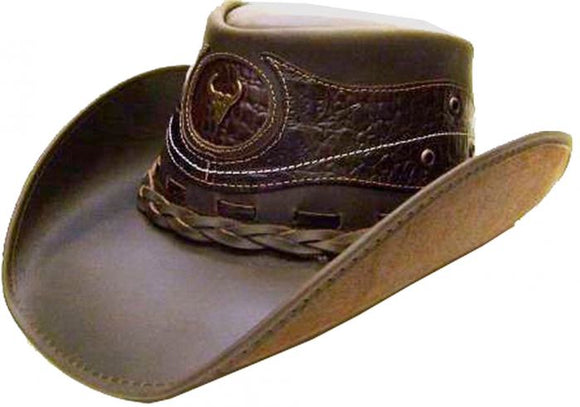 Modestone Leather Cowboy Hat With Faux Croc Skin Band Style 1489