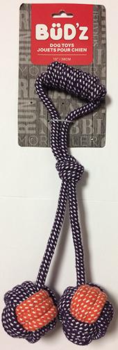 Bud’z Double Rope Monkey Fist with Handle Dog Toy Orange and Purple 15in KB Depot Express