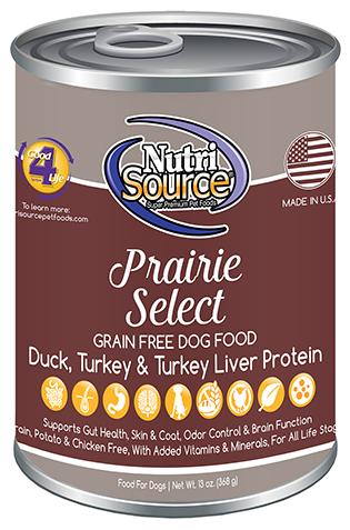 Nutri Source Prairie Select Grain Free Duck, Turkey & Turkey Liver Protein Canned Dog Food 12x13oz KB Depot Express