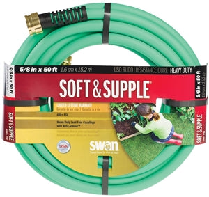 Soft & Supple Heavy Duty Garden Hose, 5/8 in ID x 50 ft L, Reinforced Rubber/Vinyl, 400 psi Burst