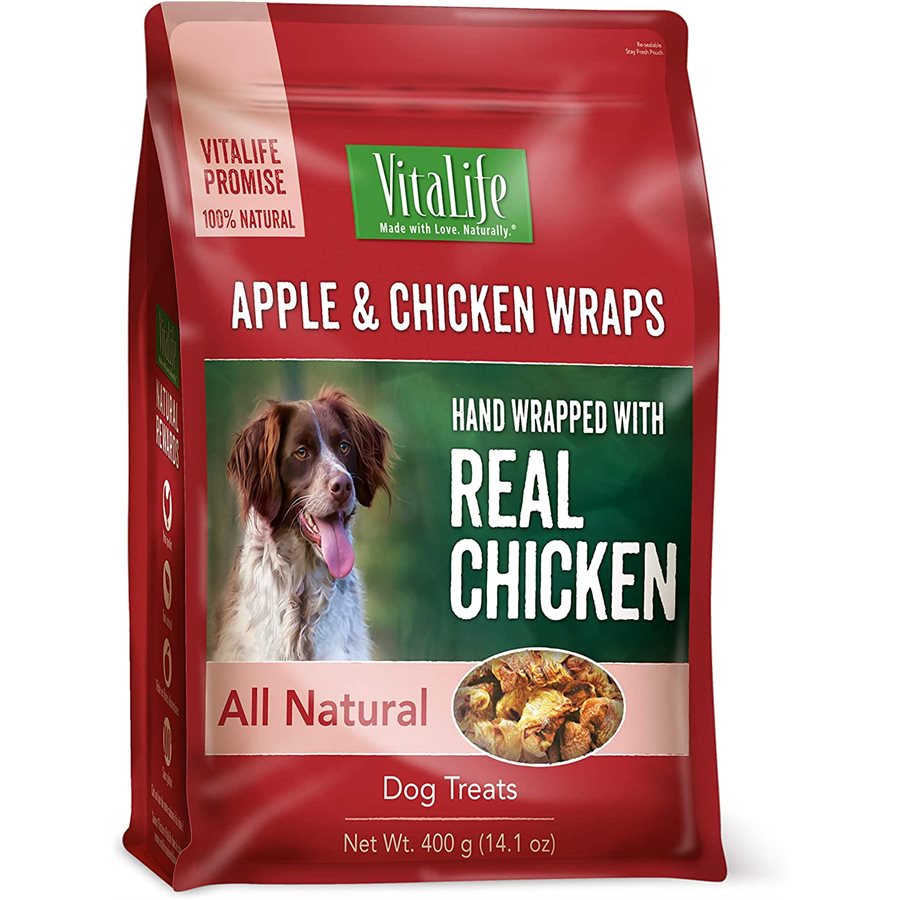 VitaLife Dog Jerky Treats Apple & Chicken Wraps 400g