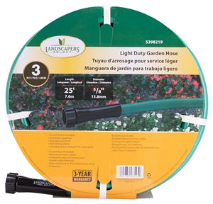 Landscapers Select Garden Hose, 25 ft L, Female x Male, PVC, Green