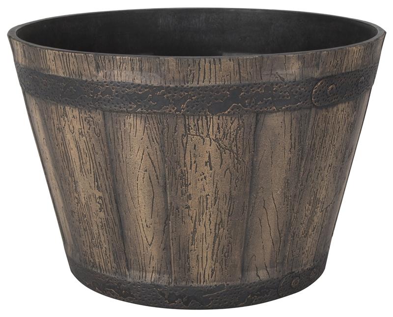 Landscapers Select Barrel Planter, Weathered Oak, Resin Lawn and Garden orgill