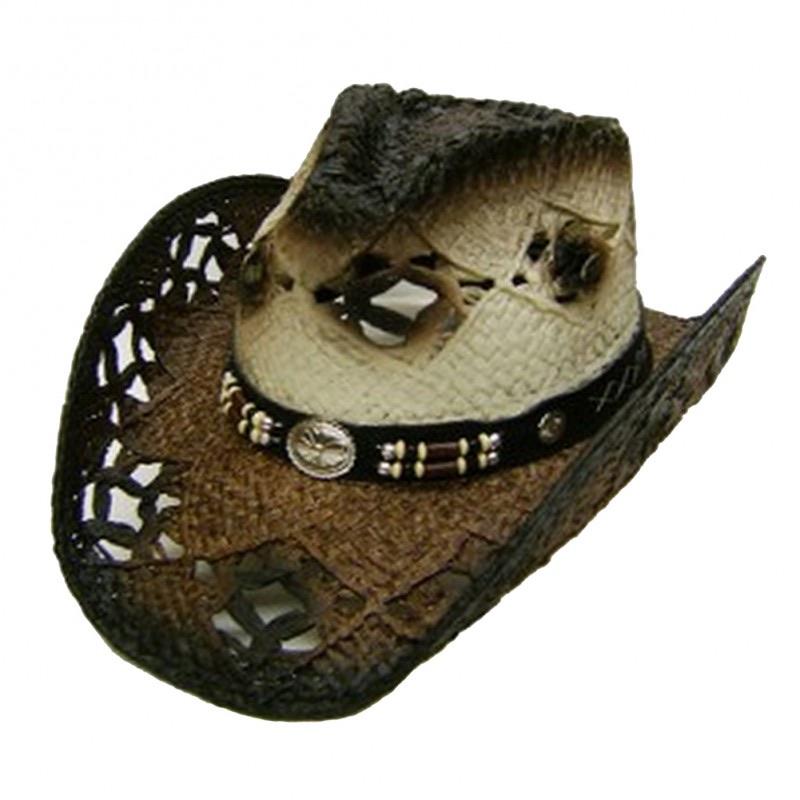 Modestone Unisex Straw Cowboy Hat Brown Off White KB Depot Express