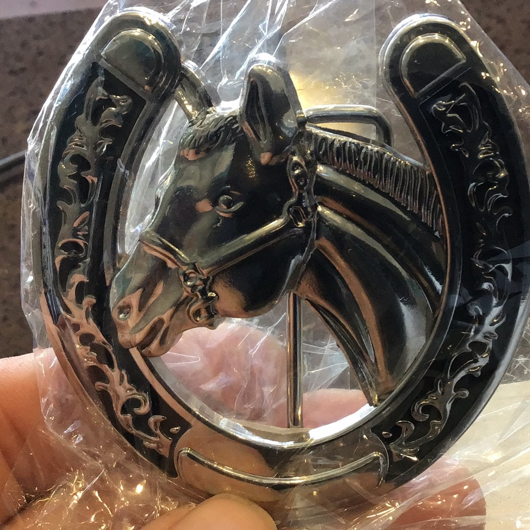Modestone Nickel Silver Trophy Belt Buckle Horse shoe/head 4'' X 3 1/4''