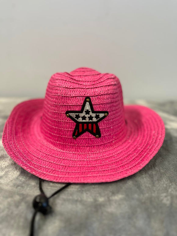 Modestone Baby Straw Cowboy Hat Style C 0058 Pink