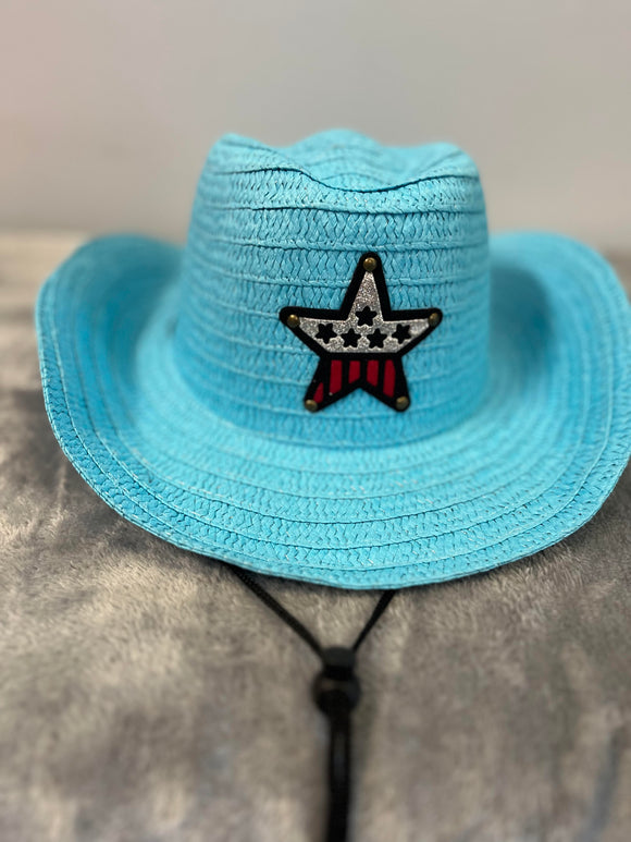 Modestone Baby Straw Cowboy Hat Style C0065 Blue