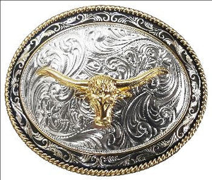 Modestone Nickel Silver Belt Buckle Longhorn and horse head 4'' X 3 1/4'' 1314 /1318