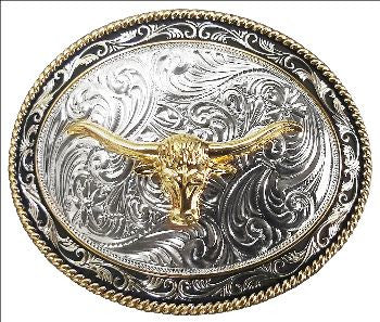 Modestone Nickel Silver Belt Buckle Longhorn and horse head 4'' X 3 1/4'' 1314 /1318