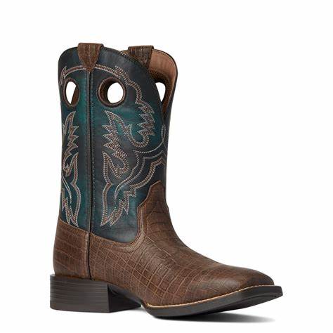 Ariat Men's Sport Buckout Chocolate Croc Print / Deep Azul