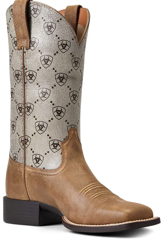 Ariat Womens Round Up Wide Square Toe Brown Bomber Logo
