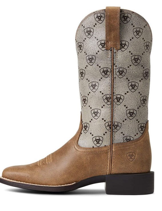 Ariat Womens Round Up Wide Square Toe Brown Bomber Logo