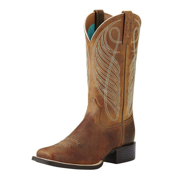 Round Up Wide Square Toe Western Boot Boots Ariat Brown 6 B