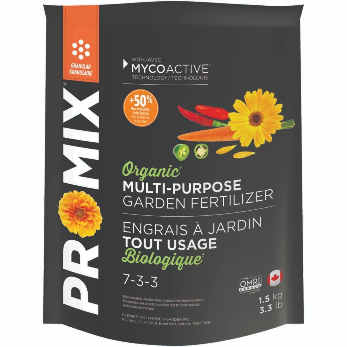 Pro-Mix Organic Multi-Purpose Garden Fertilizer 7-3-3 1.5kg Lawn and Garden Premier Tech 