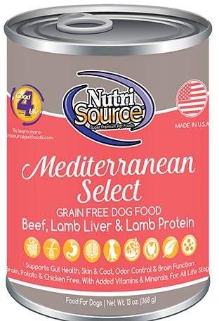 Nutri Source Mediterranean Select Grain Free Beef, Liver and Lamb Canned Dog Food 12x13oz KB Depot Express 