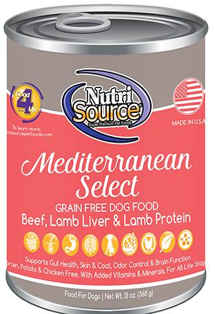 Nutri Source Mediterranean Select Grain Free Beef, Liver and Lamb Canned Dog Food 12x13oz KB Depot Express 