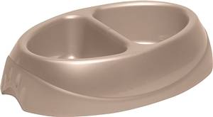 PETMATE 23175 Pet Feeding Bowl, L, 2.5 Cups Volume, Plastic, Pearl Tan/Waterfall Blue/White