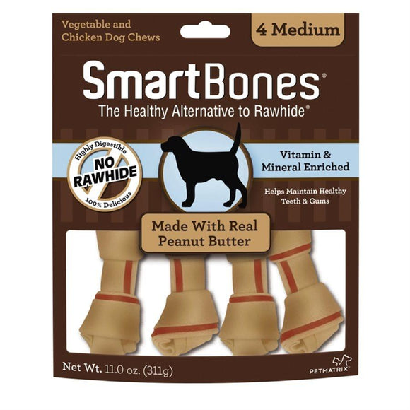 Spectrum Smart Bones Peanut Butter Medium 4 Pack Dog Food Spectrum Brands 