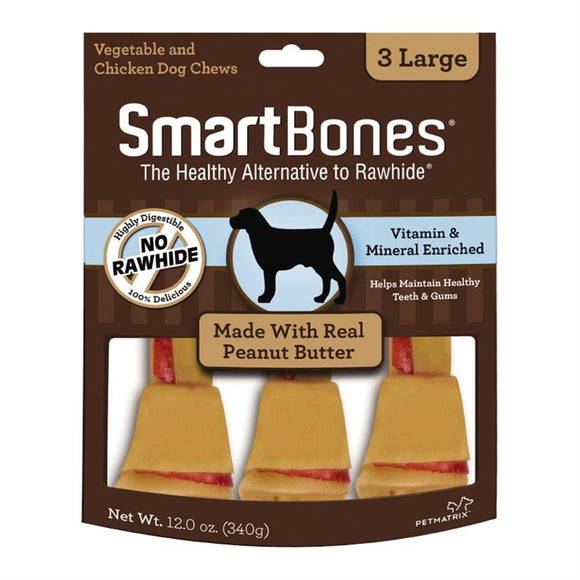 Spectrum Smart Bones Peanut Butter Large 3 Pack Dog Food Spectrum Brands 