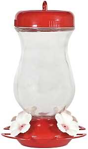 Perky-Pet 132TF Hummingbird Feeder, 24 oz, 4-Port/Perch, Glass/Plastic, Clear, 9 in H