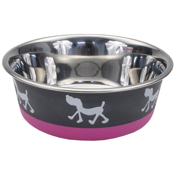 Maslow Trade Design Series Non Skid Puppy Design Dog Bowl Pink Grey 13oz