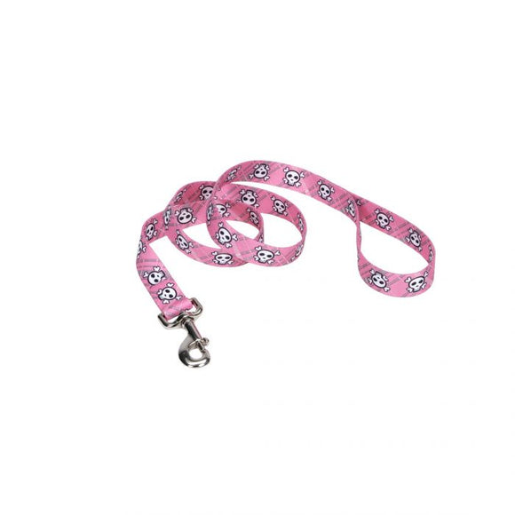 Pet Attire Styles Dog Leash Pink Crossbones and Paws 1inx4ft