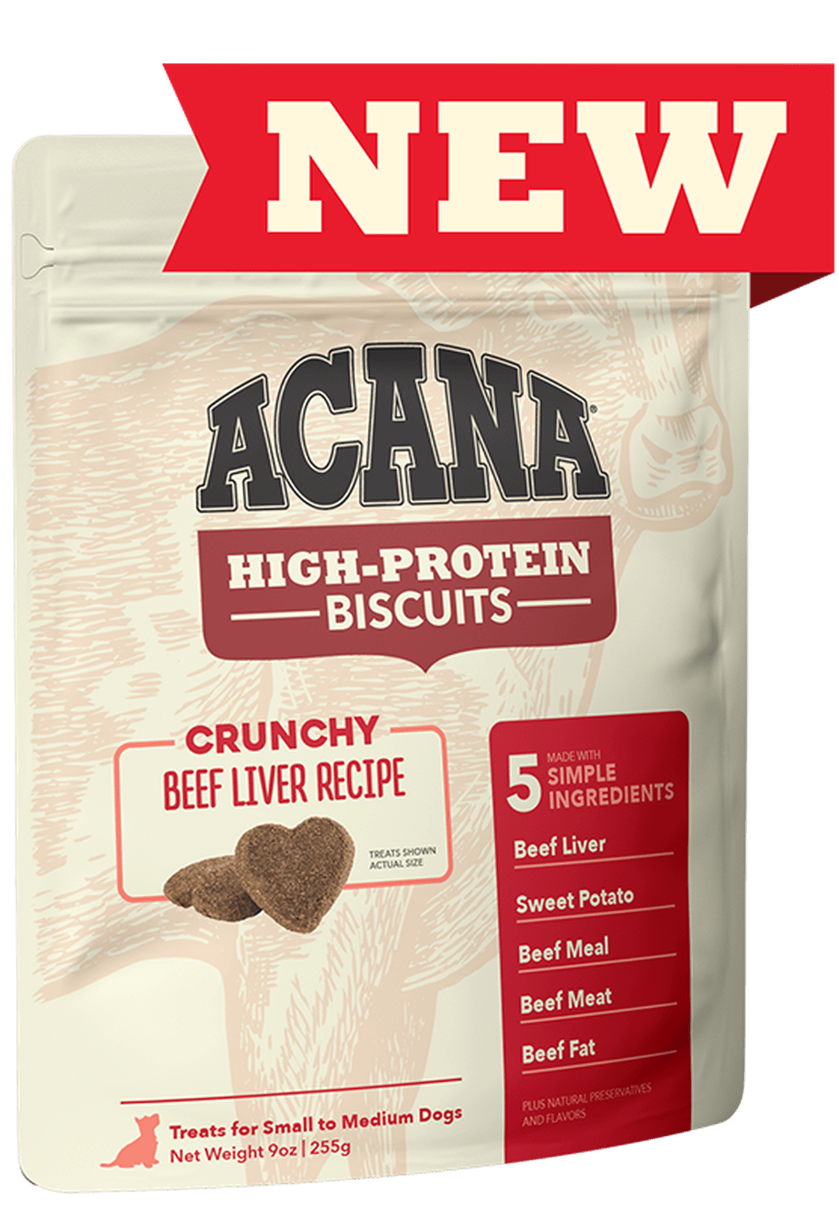 Acana High Protein Biscuits 255g Dog Treats Champion Pet Foods Crunchy Beef Liver Recipe - Small 