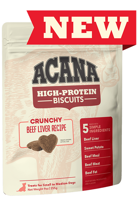 Acana High Protein Biscuits 255g Dog Treats Champion Pet Foods Crunchy Beef Liver Recipe - Small 