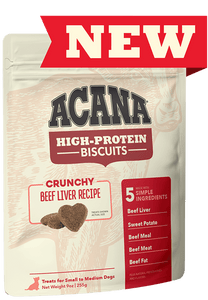 Acana High Protein Biscuits 255g Dog Treats Champion Pet Foods Crunchy Beef Liver Recipe - Small 