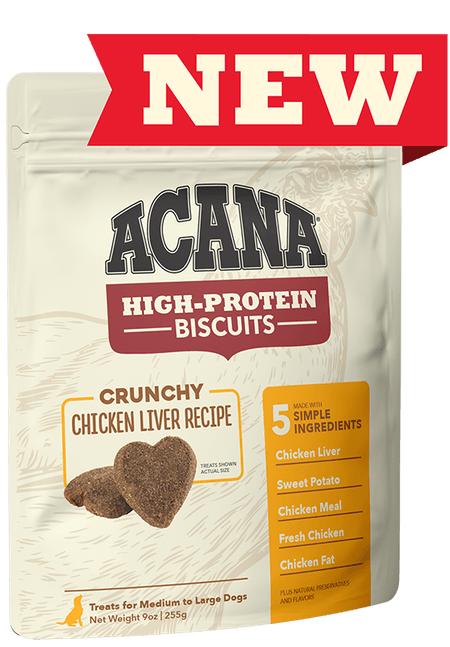 Acana High Protein Biscuits 255g Dog Treats Champion Pet Foods Crunchy Chicken Liver Recipe - Large 