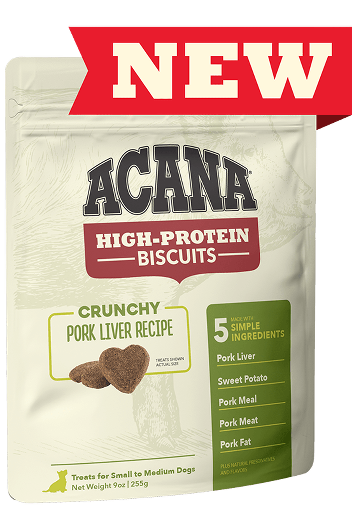 Acana High Protein Biscuits 255g Dog Treats Champion Pet Foods Crunchy Pork Liver Recipe - Small 