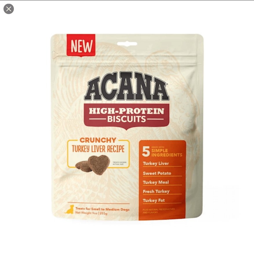 Acana High Protein Biscuits 255g Dog Treats Champion Pet Foods Crunchy Turkey Liver Recipe - Small 