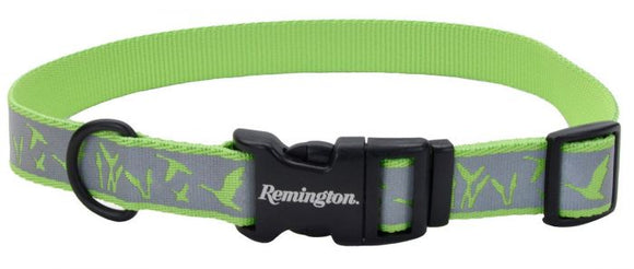 Remington Reflective Adjustable Dog Collar Lime Green Duck and Cattail Pattern