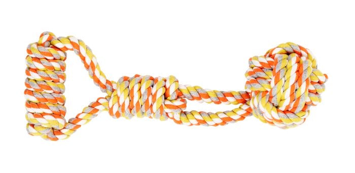 Bud'Z Rope Dog Toy Monkey's Fist With Handle Orange And Yellow 13.5"