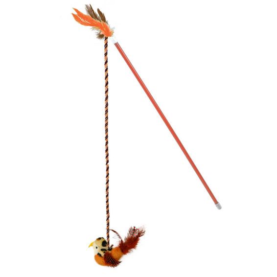 Our Pets Real Bird Orange Wand Cat Toy