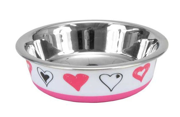 Maslow Trade Design Series Cat Bowl White and Pink Hearts