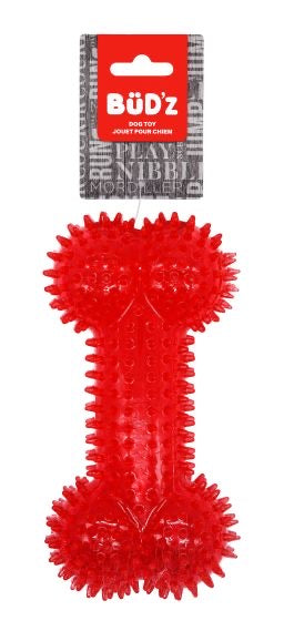 Bud'Z Rubber Dog Toy - Spiked Bone, Red