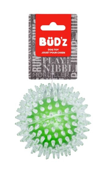Bud'Z Rubber Dog Toy - Transparent Spiked Ball, Green