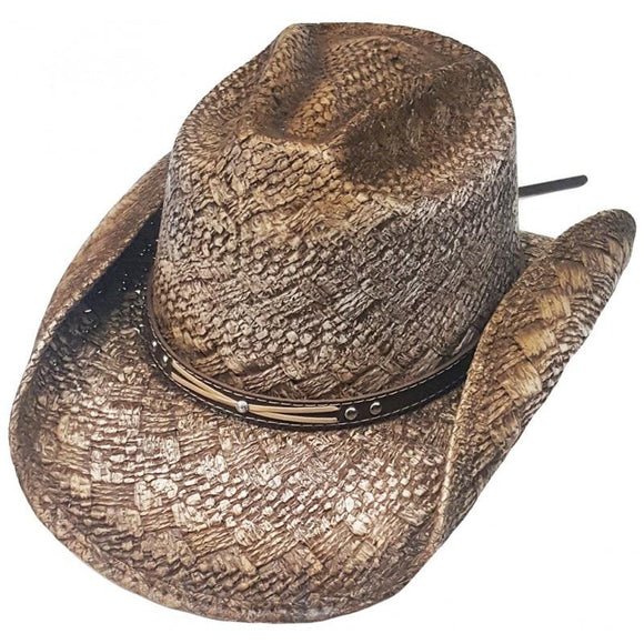 Modestone Straw Cowboy Hat Diamond Pattern Weave Material Metal Studs Hatband Beige KB Depot Express 