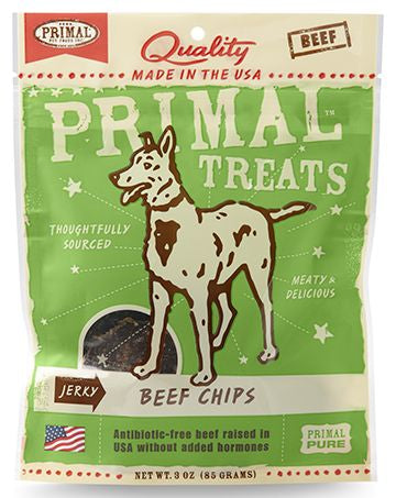 Primal Beef Jerky Chips Dog Treats 3Oz